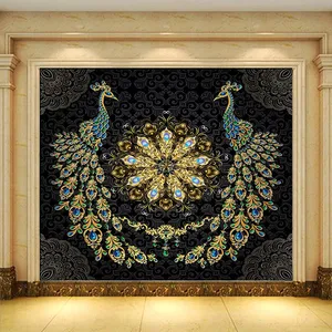 پوستر دیواری سه بعدی مدل طاووس نگینی زمینه DVRF1445