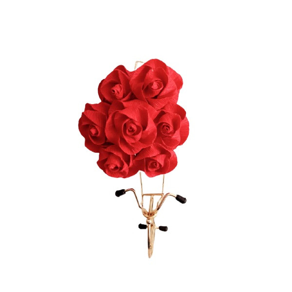 استند گلدان مدل دوچرخه به همراه دسته گل رز مصنوعی