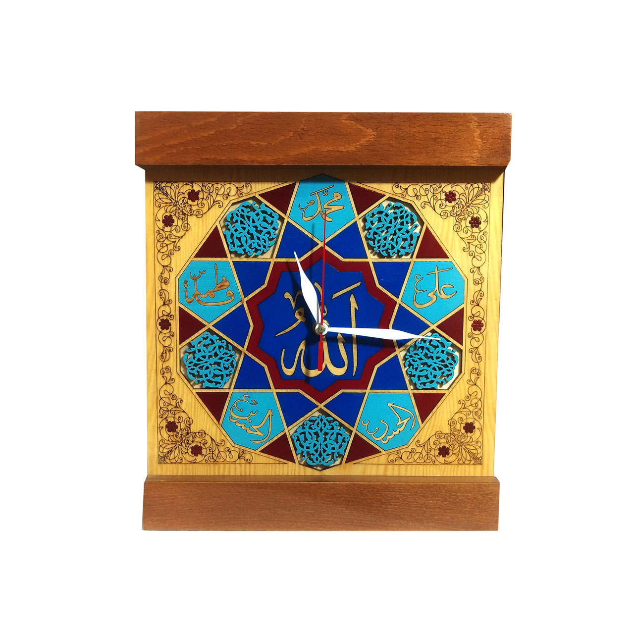 ساعت معرق لوح هنر طرح الله و پنج نور مقدس کد 785