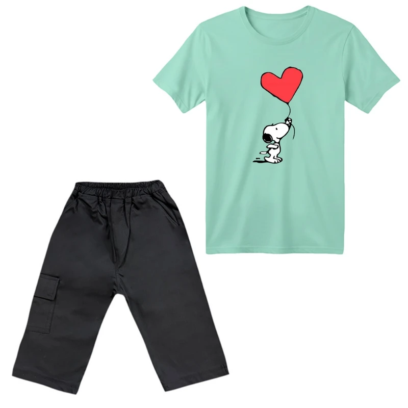 ست تی‌شرت آستین کوتاه و شلوارک دخترانه مدل اسنوپی کد ۴۴