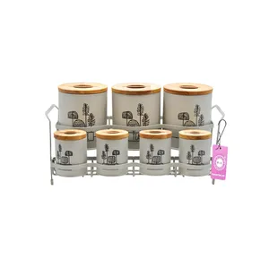 ست جای ادویه 8 پارچه بی.وی.کی مدل درب چوب Ss کد 863616