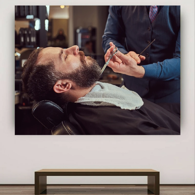  تابلو بوم طرح مخمل آرایشگاه مردانه مدل اصلاح صورت کد GR735