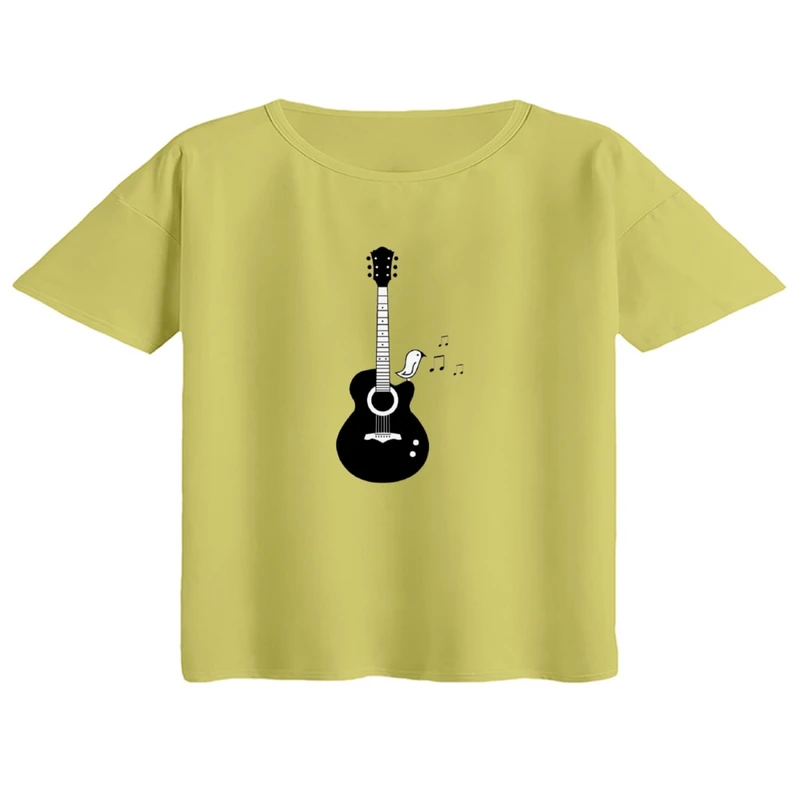 کراپ تی‌شرت آستین کوتاه زنانه مدل گیتار و پرنده