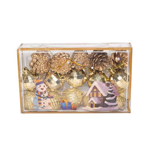 آویز تزیینی مدل گوی و میوه کاج مجموعه 15 عددی 