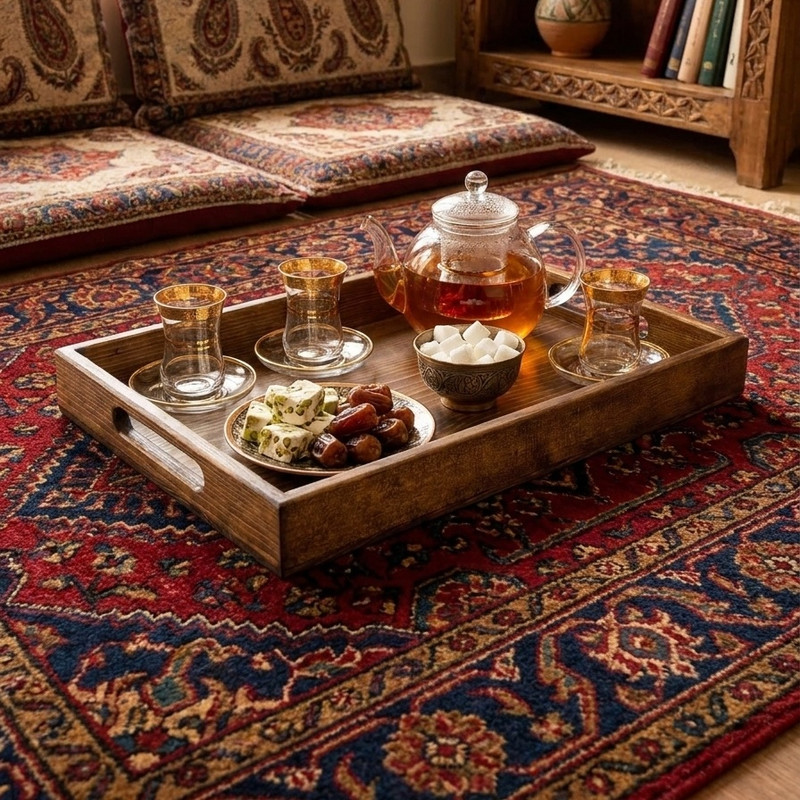 سینی دسته دار مدل چوبی ماهون سایز 35x25سانتی متر