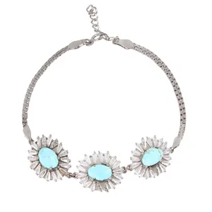 دستبند نقره زنانه بازرگانی میلادی مدل سنگ فیروزه کد DP_502