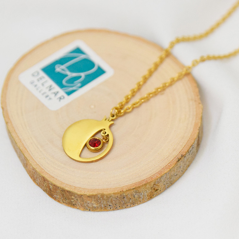 گردنبند زنانه دلنار گالری مدل انار و دانه انار کریستالی