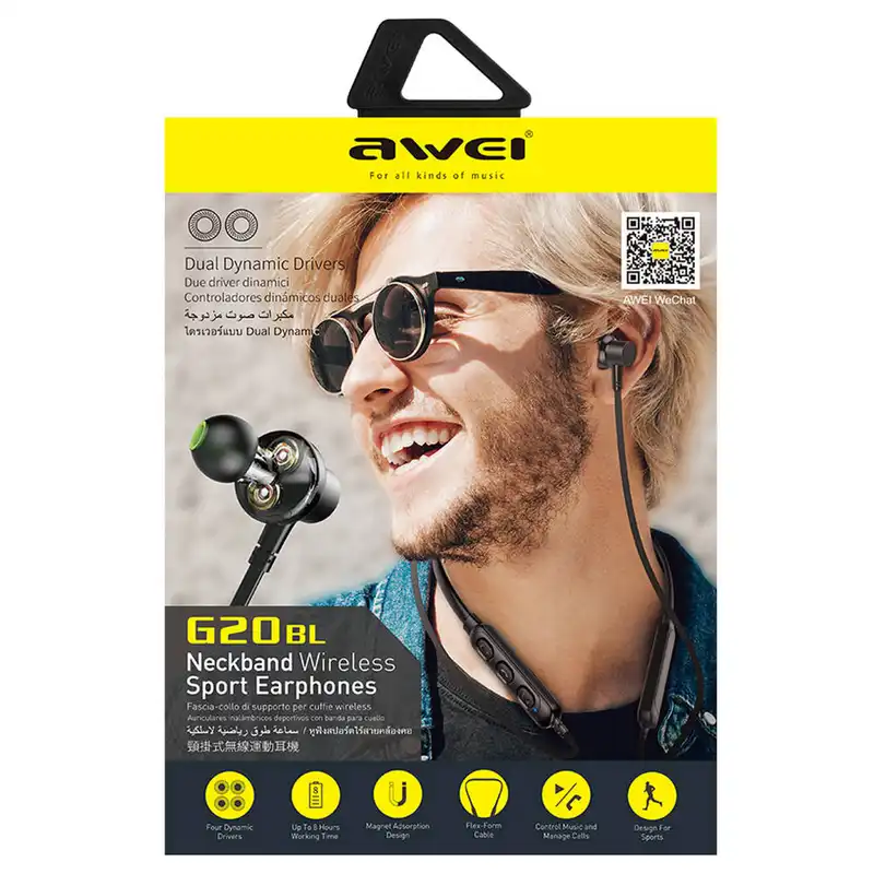 هدفون بلوتوثی اوی مدل DI Awei G20BL Neck Hanging Design Bluetooth In-Ear Headphone