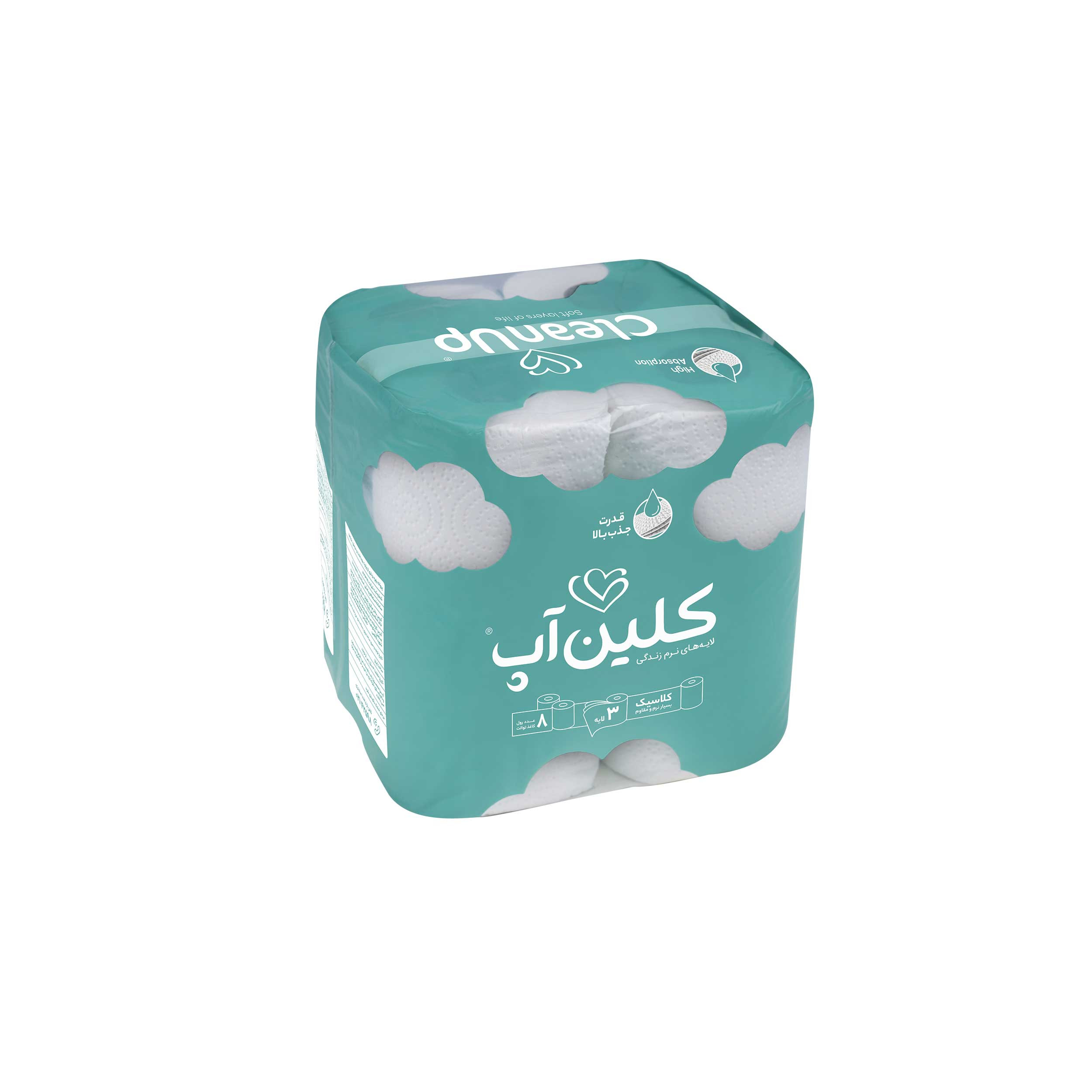 دستمال توالت کلین آپ مدل ابر بسته 8 عددی