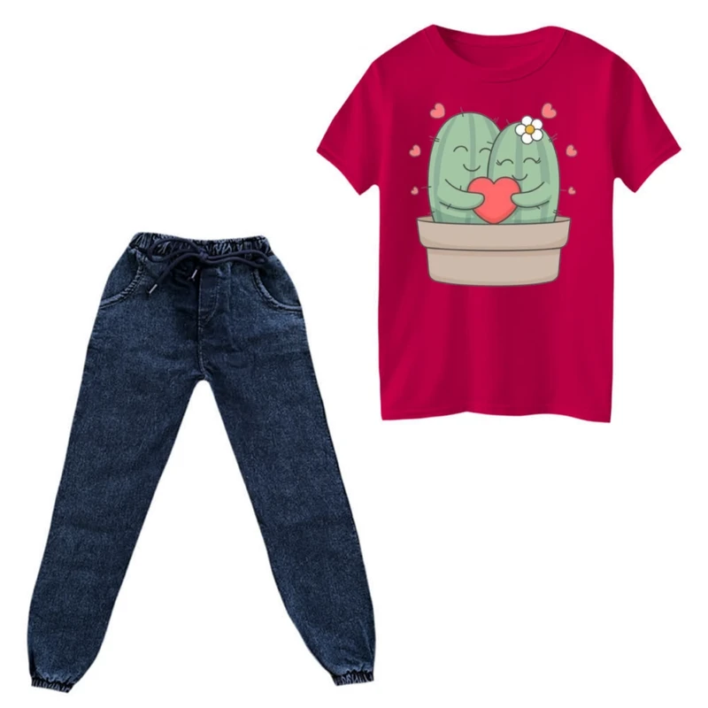 ست تی‌شرت و شلوار دخترانه مدل کاکتوس های عاشق