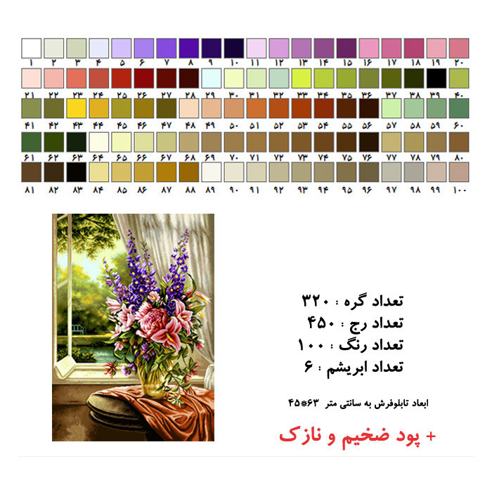 نخ و نقشه تابلوفرش مدل نخ و نقشه تابلوفرش گل و گلدان کنار پنجره کد d179