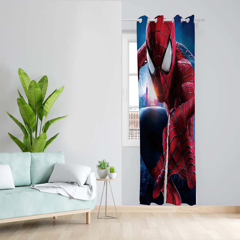 پرده طرح مرد عنکبوتی مدل مخمل پانچی کد L 1158R Z سایز 140x200 سانتی متر