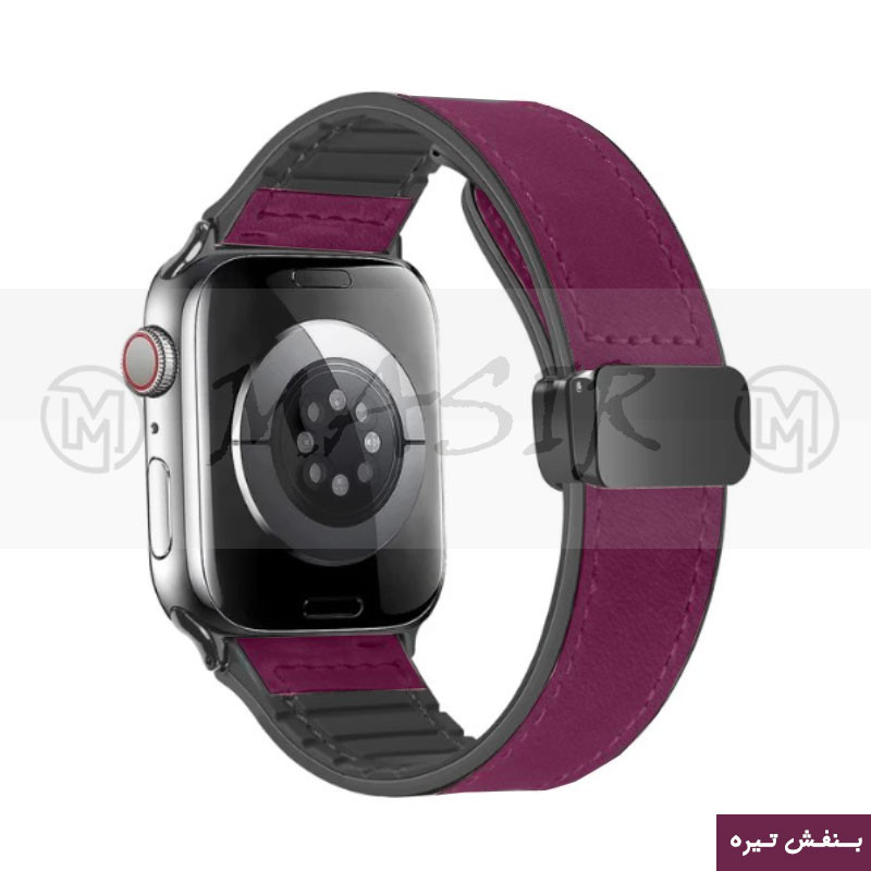 بند مسیر مدل Magnetic Leather Silicon مناسب برای اپل واچ سری 1/2/3/4/5/6/7/8/9/SE سایز 38/40/41 میلی متری