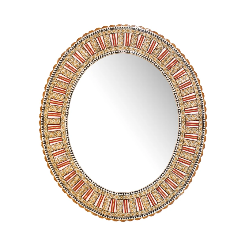 آینه خاتم کاری چوبی صنایع دستی فاخر مدل الیپس طرح ممتاز کد 68p58in5040-4f5