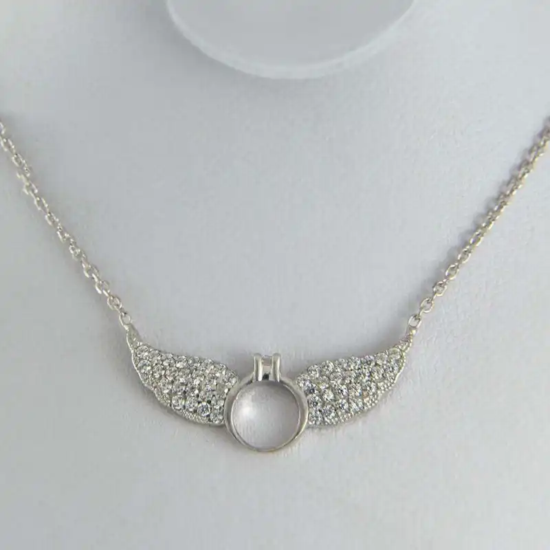 گردنبند نقره زنانه مدل بال فرشته و حلقه نماد عشق پاک BARF 09