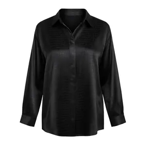 تونیک آستین بلند زنانه مدل ساتن دکمه مخی 23718020 رنگ مشکی