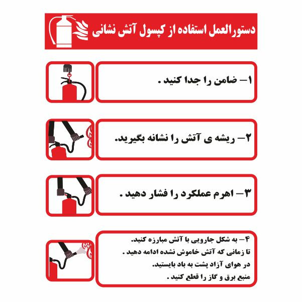 تابلو ایمنی ایمن ساین طرح دستورالعمل کپسول آتش نشانی کد 552