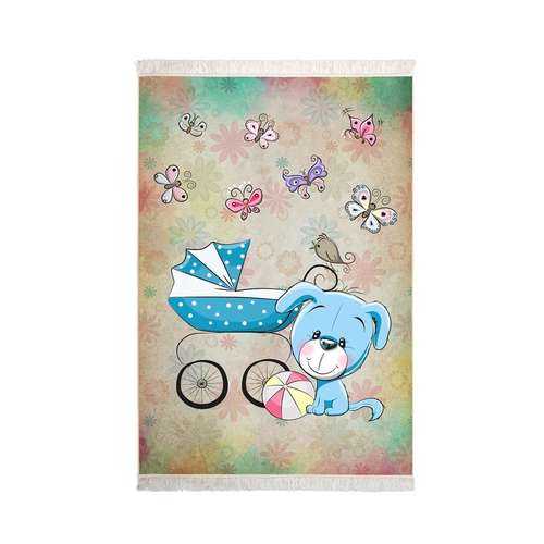 فرش ماشینی طرح سگ و پروانه 