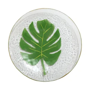 پیش دستی شیشه ای طرح برگ سایز 18 سانتیمتری