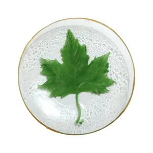 پیش دستی شیشه ای طرح برگ 2 سایز 18 سانتیمتری