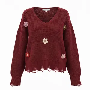 پلیور یقه باز زنانه مدل گل کد re11