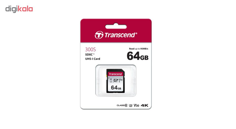 کارت حافظه SDXC ترنسند مدل 300S کلاس 10 استاندارد C10, U3, V30 سرعت 95MBps ظرفیت 64 گیگابایت