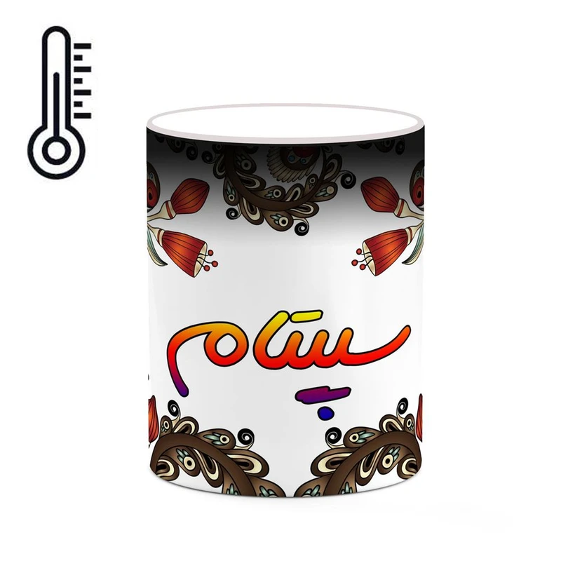 ماگ حرارتی کاکتی مدل اسم سپیتام طرح سنتی گل و بته کد mgh45566