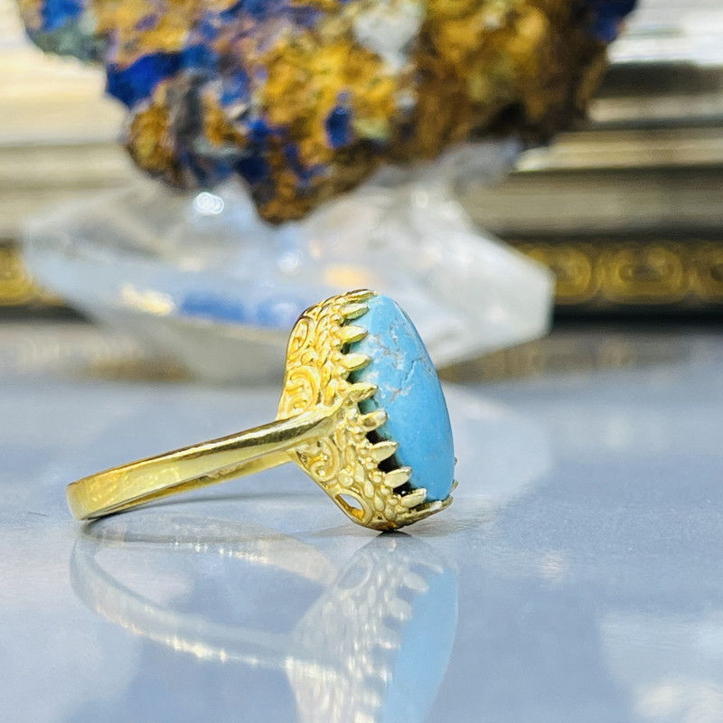 انگشتر نقره زنانه مدل مزین به فیروزه نیشابور