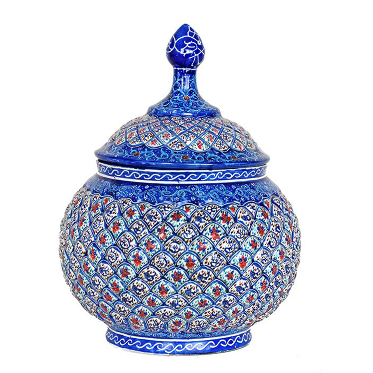 قندان مسی میناکاری شده سی دا طرح اسلیمی خطائی کد MI05002 سایز 5