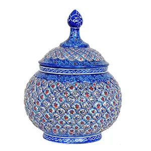قندان مسی میناکاری شده سی دا طرح اسلیمی خطائی کد MI05002 سایز 5