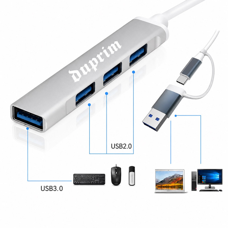 هاب 4 پورت USB 3.0 دوپریم مدل X4 2in1