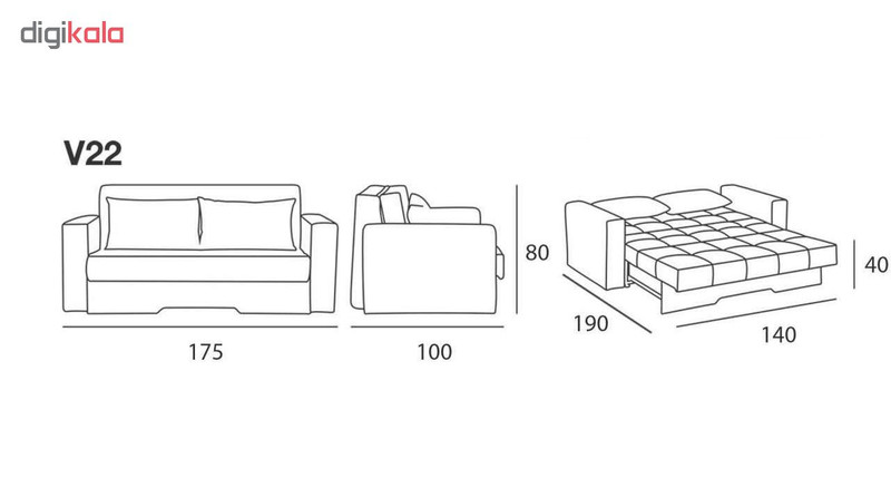 کاناپه مبل تختخواب شو ( تخت شو ، تختخوابشو ، تخت خواب شو ) دو نفره آرا سوفا مدل V23M