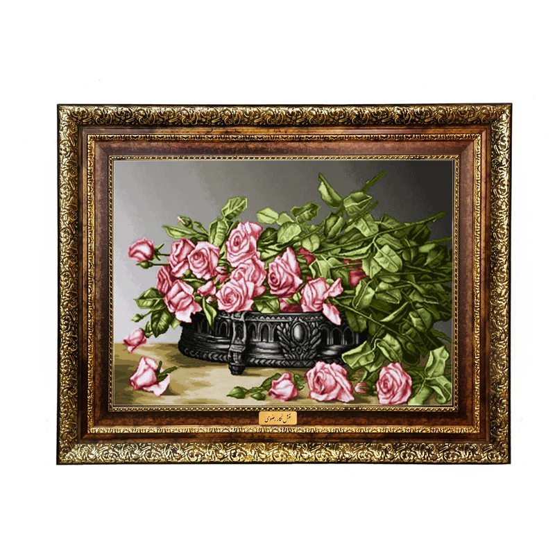 تابلو فرش ماشینی نقش نگار رضوی طرح گل کد 2349H