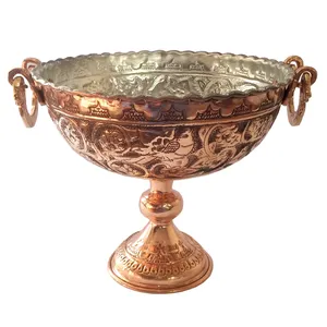 جام قلم زنی طرح گل و مرغ کد 301 قطر 24 سانتی متر