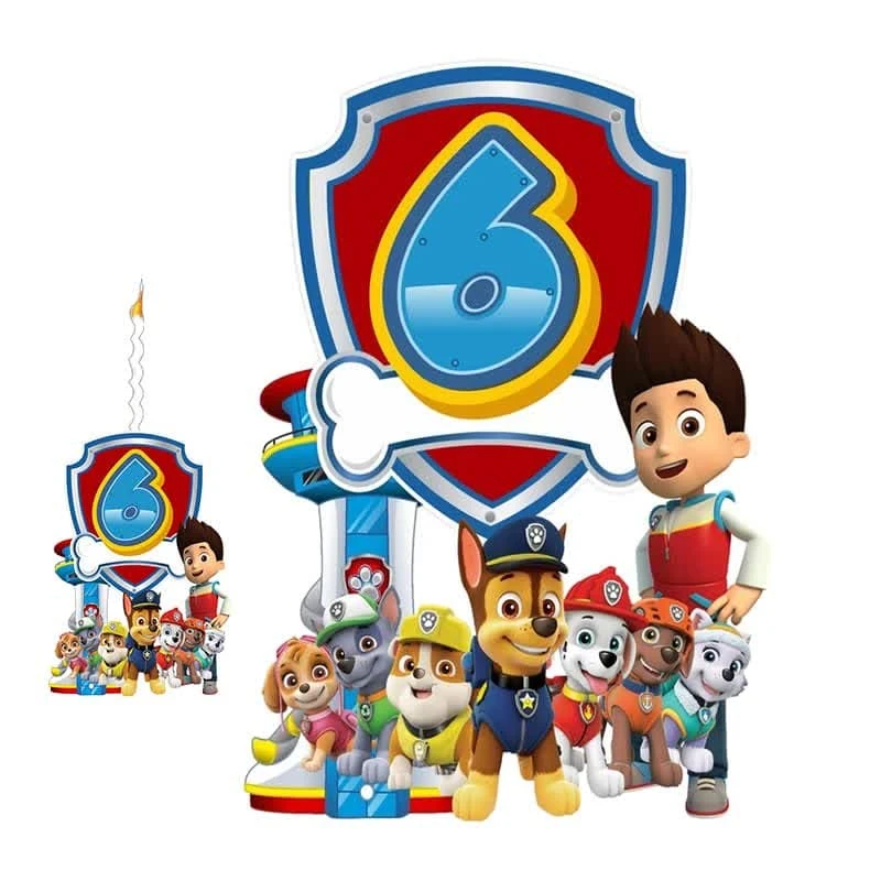   استند رومیزی تولد مدل عدد 6 طرح سگ های نگهبان به همراه شمع مجموعه دوعددی