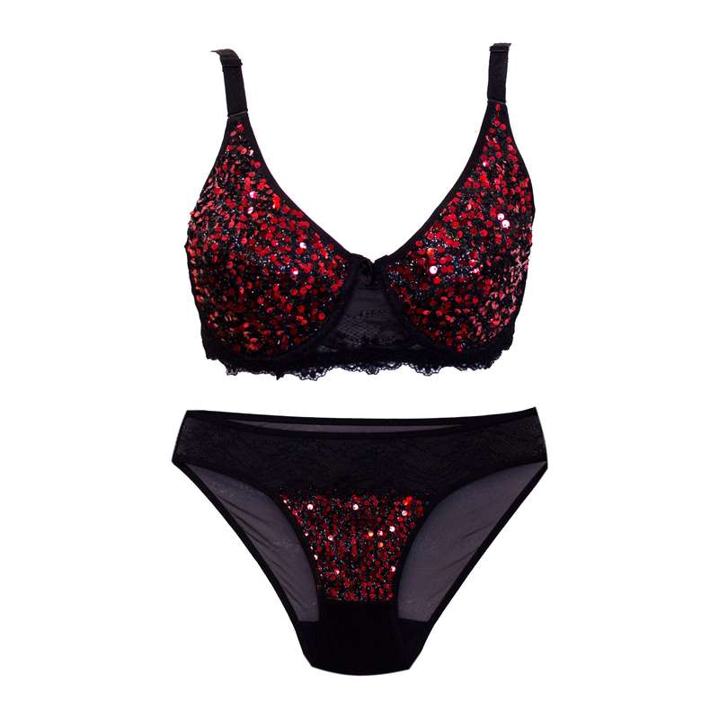 ست شورت و سوتین زنانه مدل سیدل پولکی رنگ قرمز