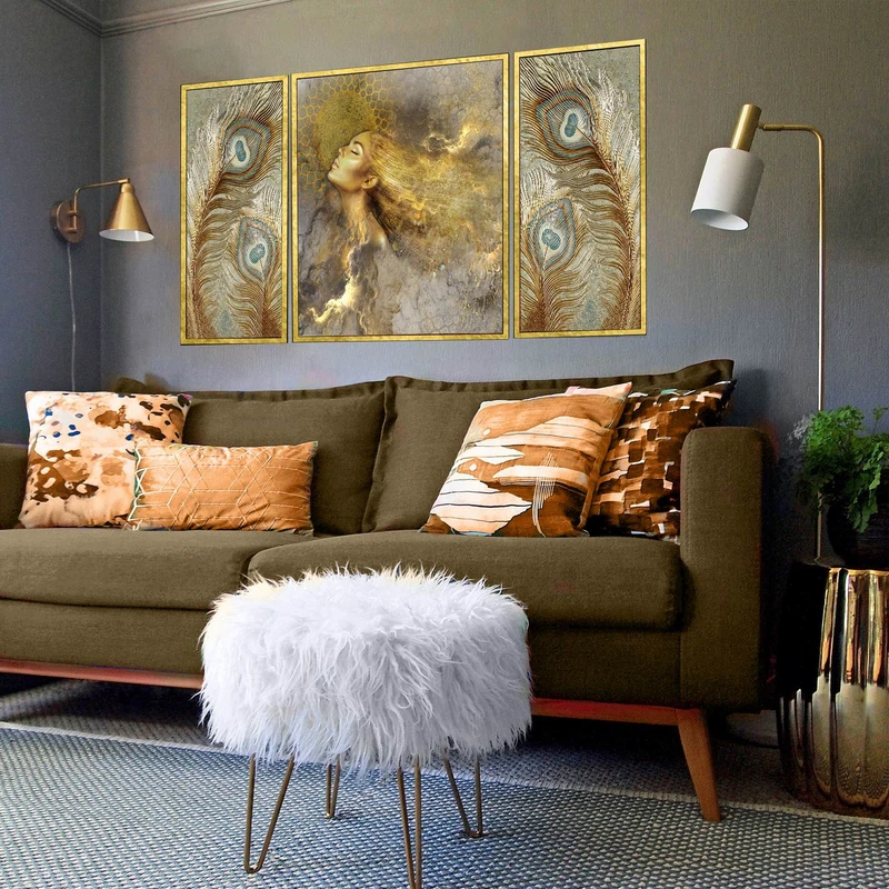 تابلو ساده بکلیت طرح مدرن دیجیتال آرت مدل شاین اکلیلی T-2877 فریم طلایی مجموعه 3 عددی