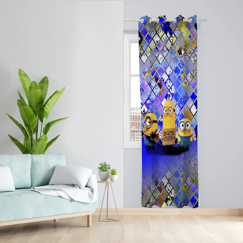 پرده طرح مینیون مدل مخمل پانچی کد L 1159L Z سایز 140x200 سانتی متر