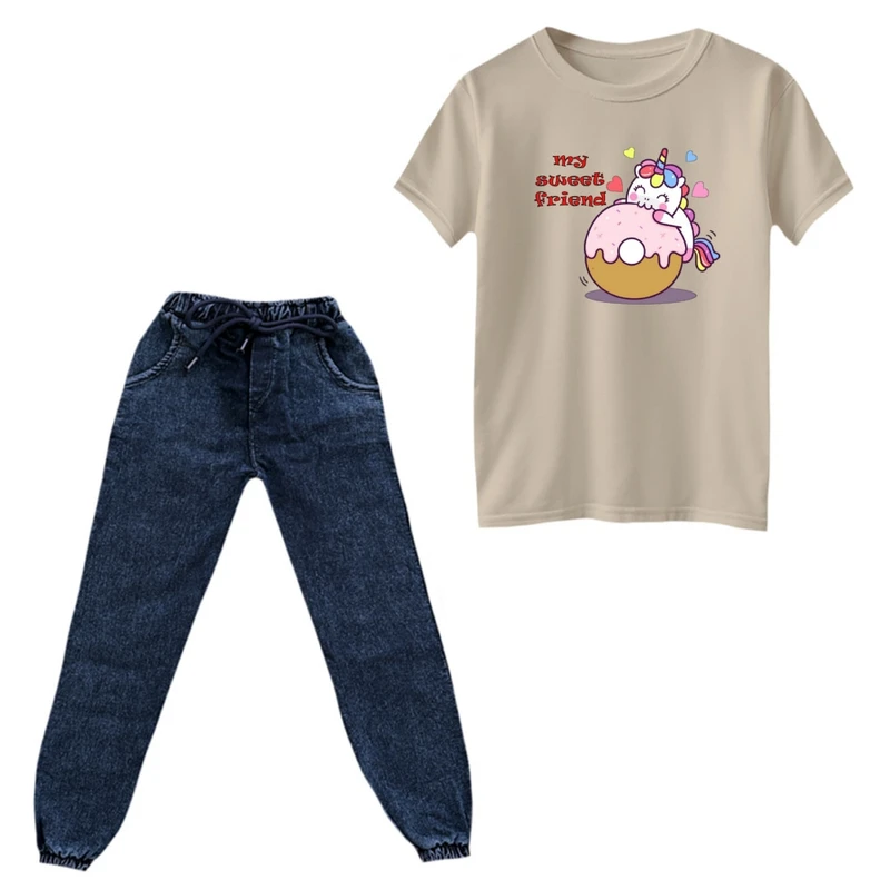 ست تی‌شرت و شلوار دخترانه مدل یونیکورن کد ۲