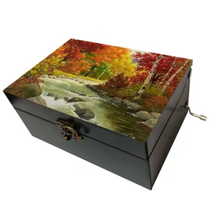 جعبه موزیکال مدل هندلی طرح درخت رودخانه منظره پاییز کد T1082