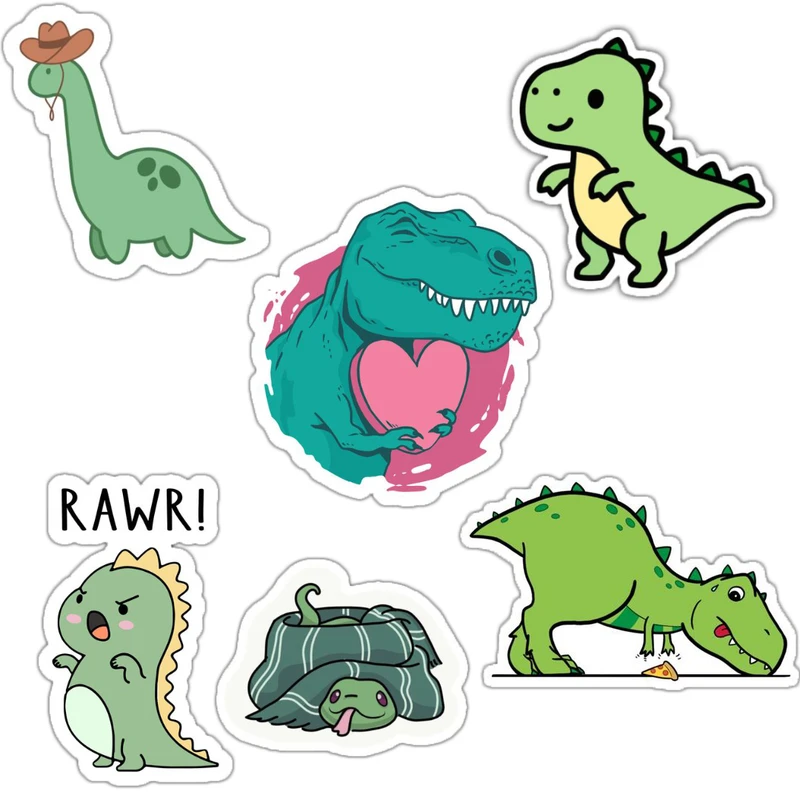 استیکر لپ تاپ و موبایل گوفی طرح تیرکس سبز مجموعه 6 عددی 