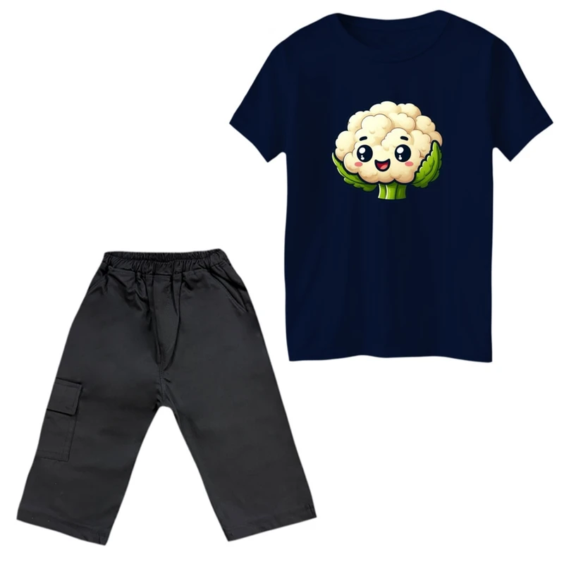 ست تی‌شرت و شلوارک دخترانه مدل گل کلم