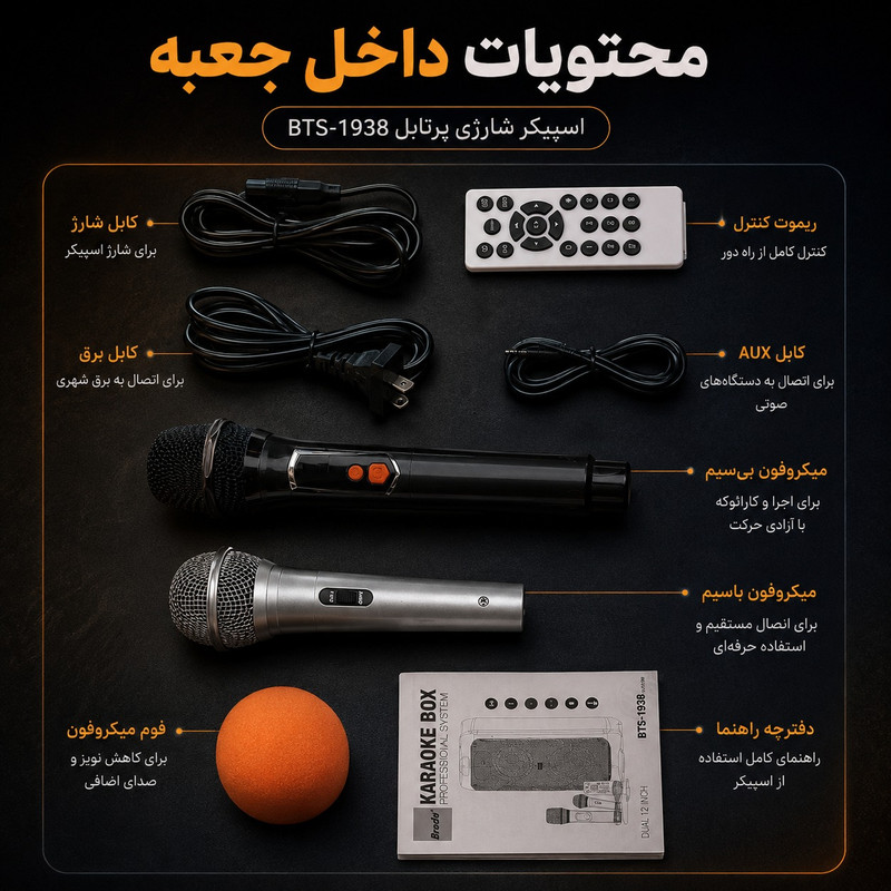 اسپیکر بلوتوثی قابل حمل برودو مدل Karaoke Box dual 12inch