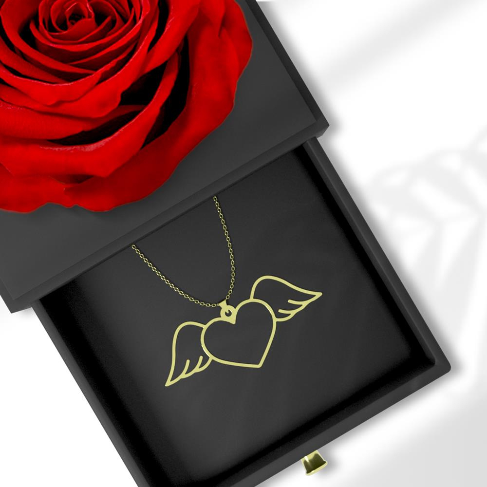 گردنبند طلا 18 عیار زنانه مدوپد مدل قلب  کد GBA10090 به همراه باکس گل رز جاویدان