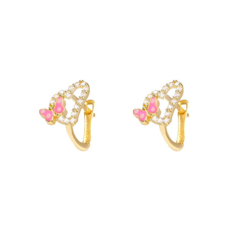 گوشواره طلا 18 عیار دخترانه ماوی گالری مدل قلب مورب نگینی و پروانه گوشواره طلا 18 عیار دخترانه ماوی گالری مدل قلب مورب نگینی و پروانه