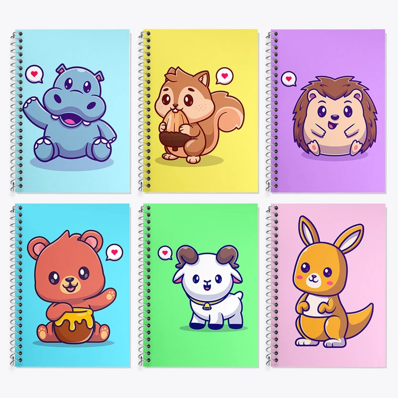 دفتر زبان 50 برگ خندالو مدل دو خط طرح حیوانات بامزه کد 427 مجموعه 6 عددی