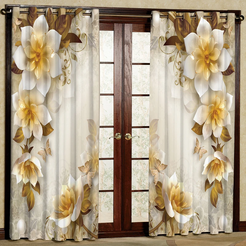 پرده طرح گل نرگس مدل مخمل پانچی کد 2_2365 W سایز 140x280 سانتی متر