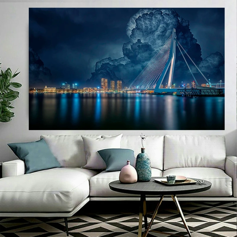 پوستر پارچه ای طرح نمای شهری مدل پل اراسموس روتردام هلند کد AR20710