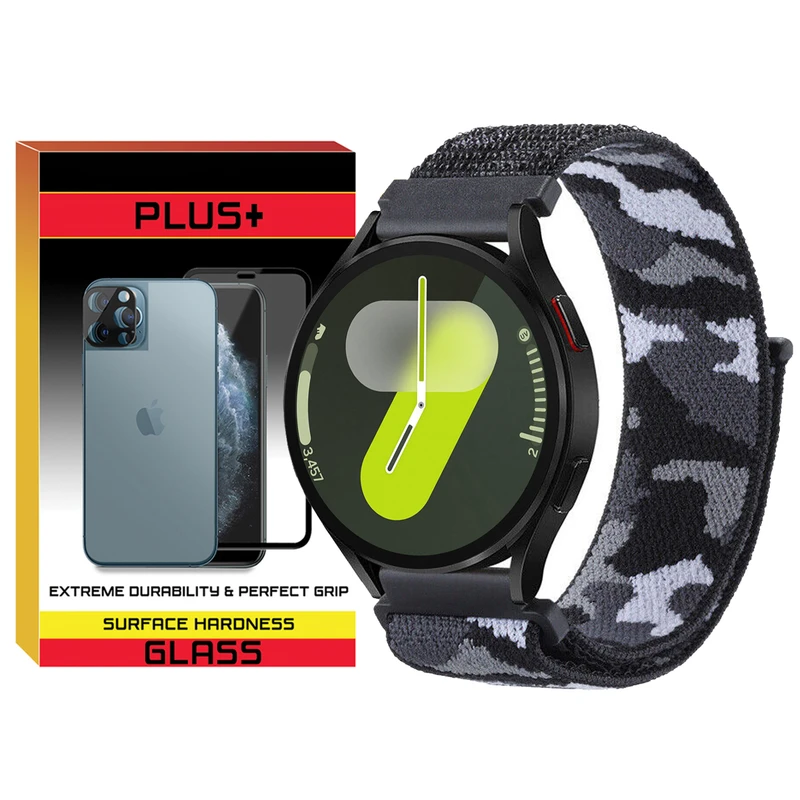 بند پلاس مدل Nylon Army PL مناسب برای ساعت هوشمند سامسونگ Galaxy Watch 4/5/6/7/FE سایز 40/43/44/46/47 میلی متری