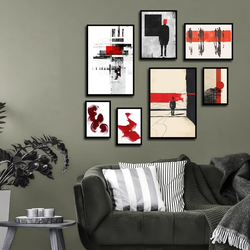 تابلو بکلیت طرح مدرن نقاشی مینیمال مدل B-3490 فریم مشکی مجموعه 7 عددی